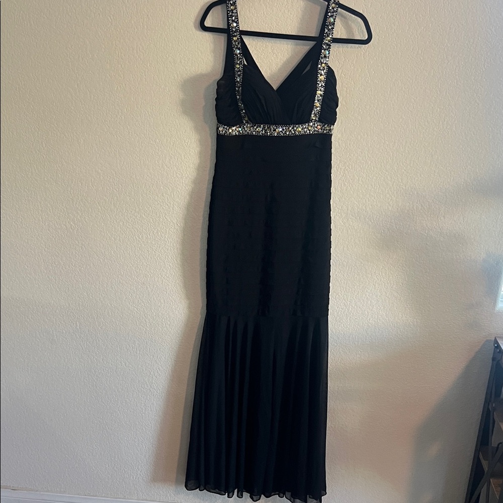Betsy & Adam Black Maxi Dress with Silver Detailing